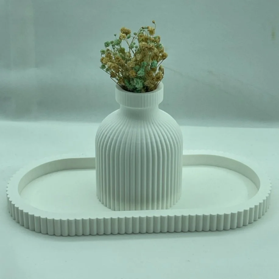 Tabaklı Dekoratif Beyaz Küçük Vazo